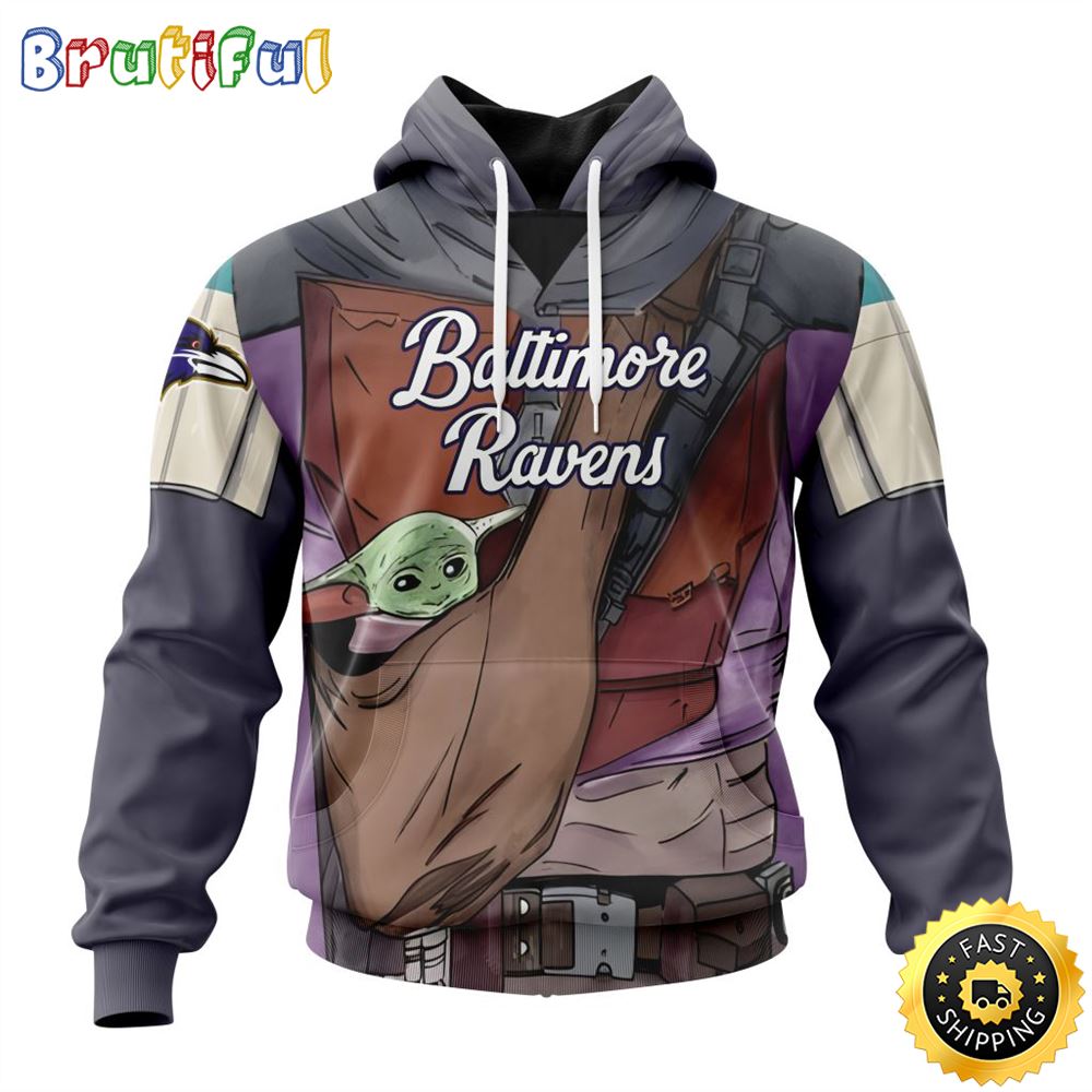 NFL Baltimore Ravens All Over Print 3D Hoodie Specialized Mandalorian And Baby Yoda Unisex Hoodies 1 vddqe5