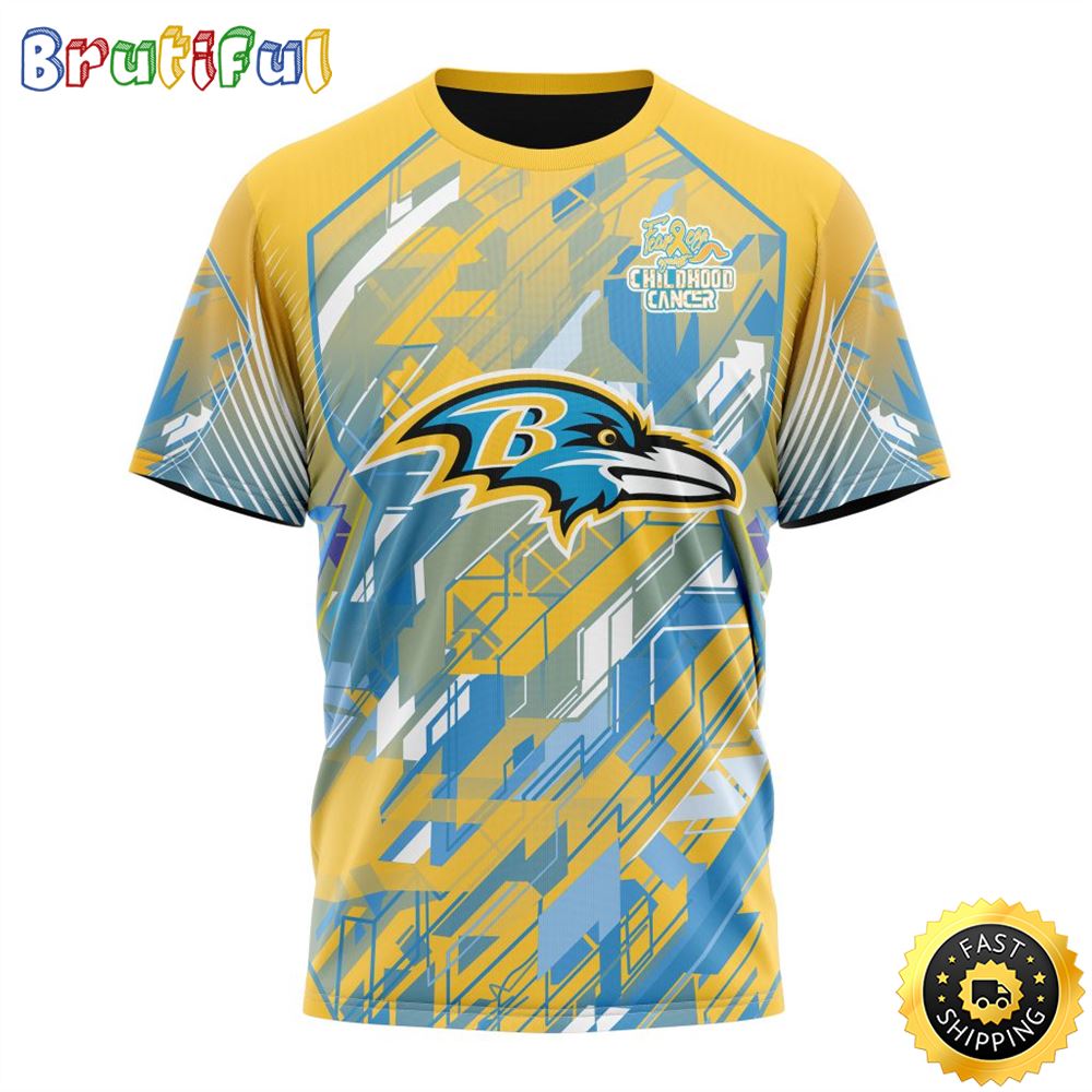 NFL Baltimore Ravens All Over Print 3D T Shirts Fearless Against Childhood Cancers Gift For Football Fans 1 gdj3o0
