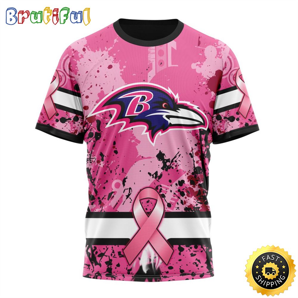 NFL Baltimore Ravens All Over Print 3D T Shirts I Pink I Can In October We Wear Pink Breast Cancer Gift For Football Fans 1 j6oy5d