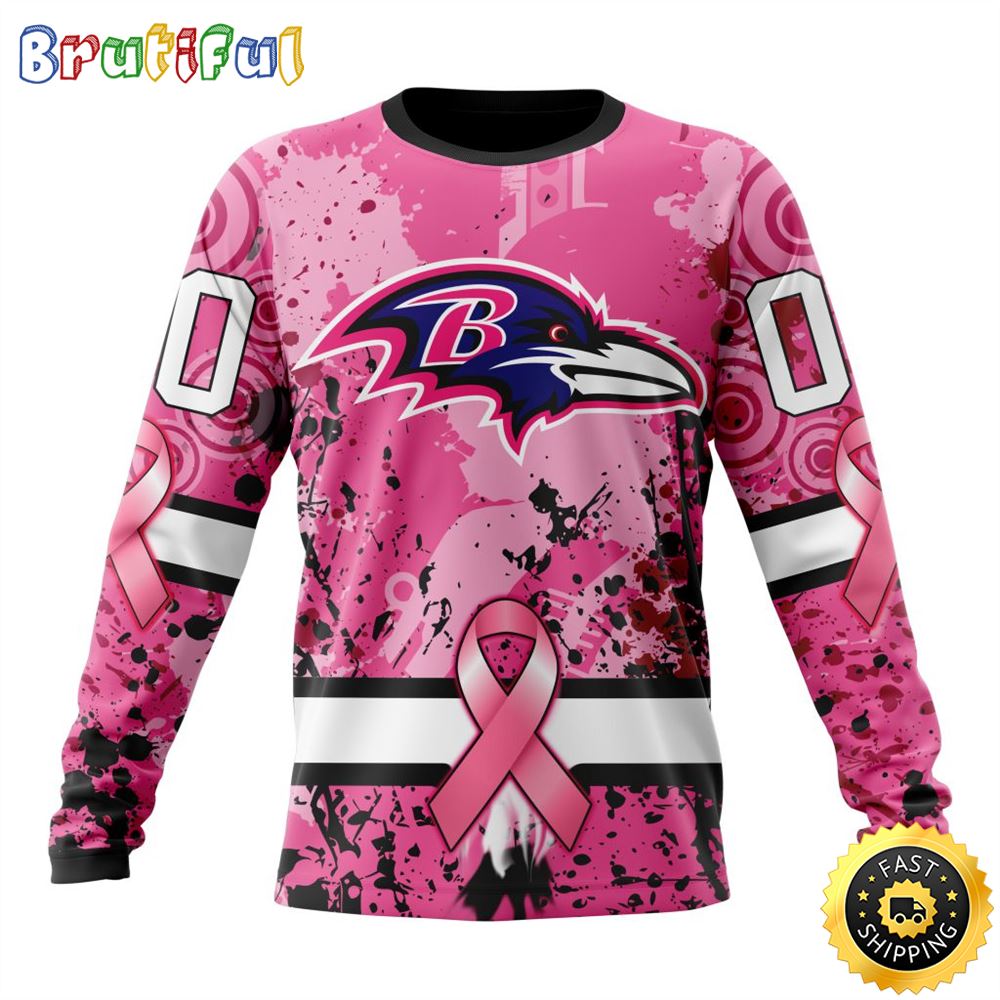 NFL Baltimore Ravens Crewneck Sweatshirt I Pink I Can In October We Wear Pink Breast Cancer Gift For Football Fans 1 b6nl2y