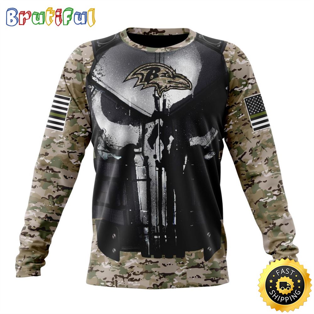 NFL Baltimore Ravens Crewneck Sweatshirt Punisher Skull Camo Veteran Kits Represent Your Team 1 il5zrd