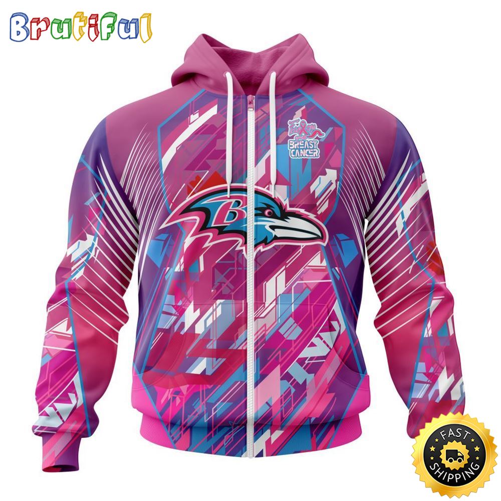 NFL Baltimore Ravens I Pink All Over Print Zip Hoodie 3D I Can Fearless Again Breast Cancer For Breast Cancer Survivors 1 qwqczy