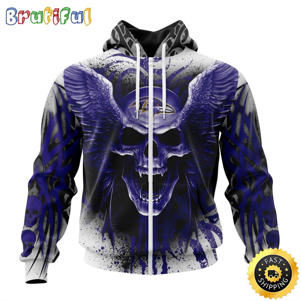NFL Baltimore Ravens Zip Hoodie 3D All Over Print Special Kits With Skull Unite In Team Colors 1 qvpd6z