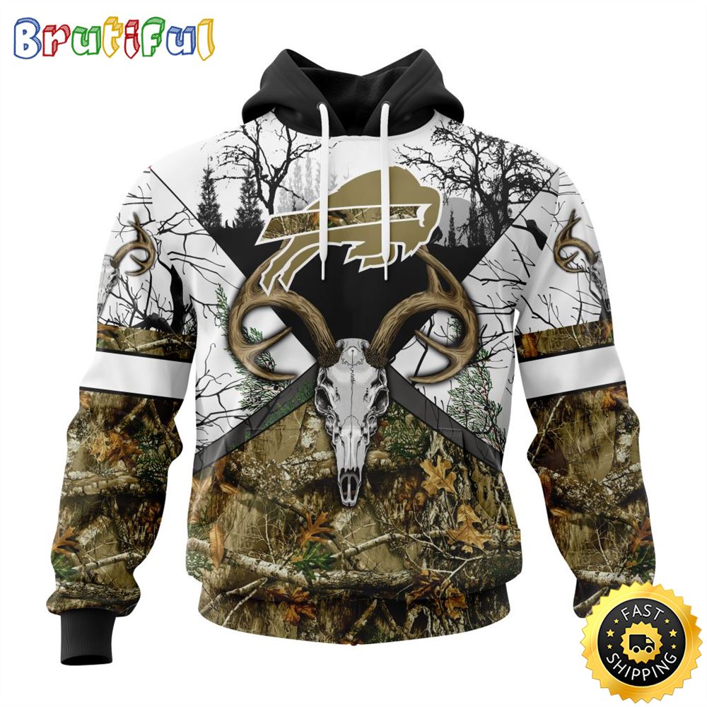 NFL Buffalo Bills 3D Hoodie All Over Print Deer Skull And Forest Pattern Custom Name And Number Hoodie 1 fedcrb