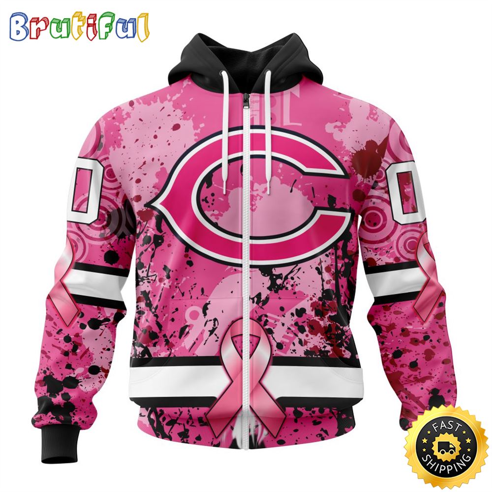 NFL Chicago Bears All Over Print Zip Hoodie 3D I Pink I Can In October We Wear Pink Breast Cancer Unisex Hoodie 1 lh41yk
