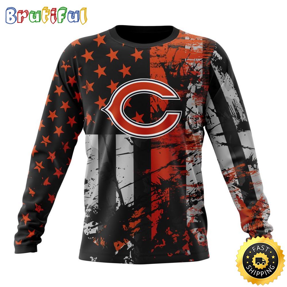 NFL Chicago Bears Crewneck Sweatshirt Classic Grunge American Flag Stylish Warmth For Fans 1 v4yvuf