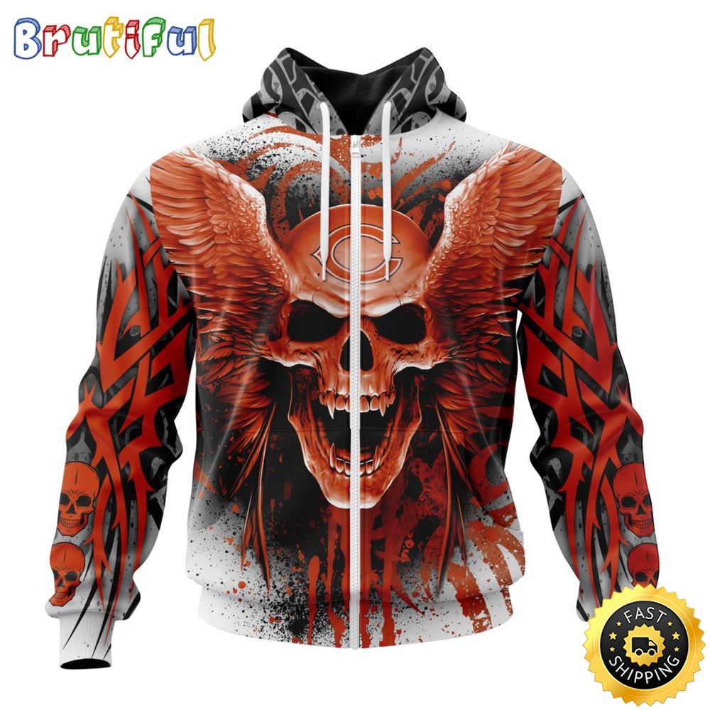 NFL Chicago Bears Zip Hoodie 3D All Over Print Special Kits With Skull Unite In Team Colors 1 u7gisn