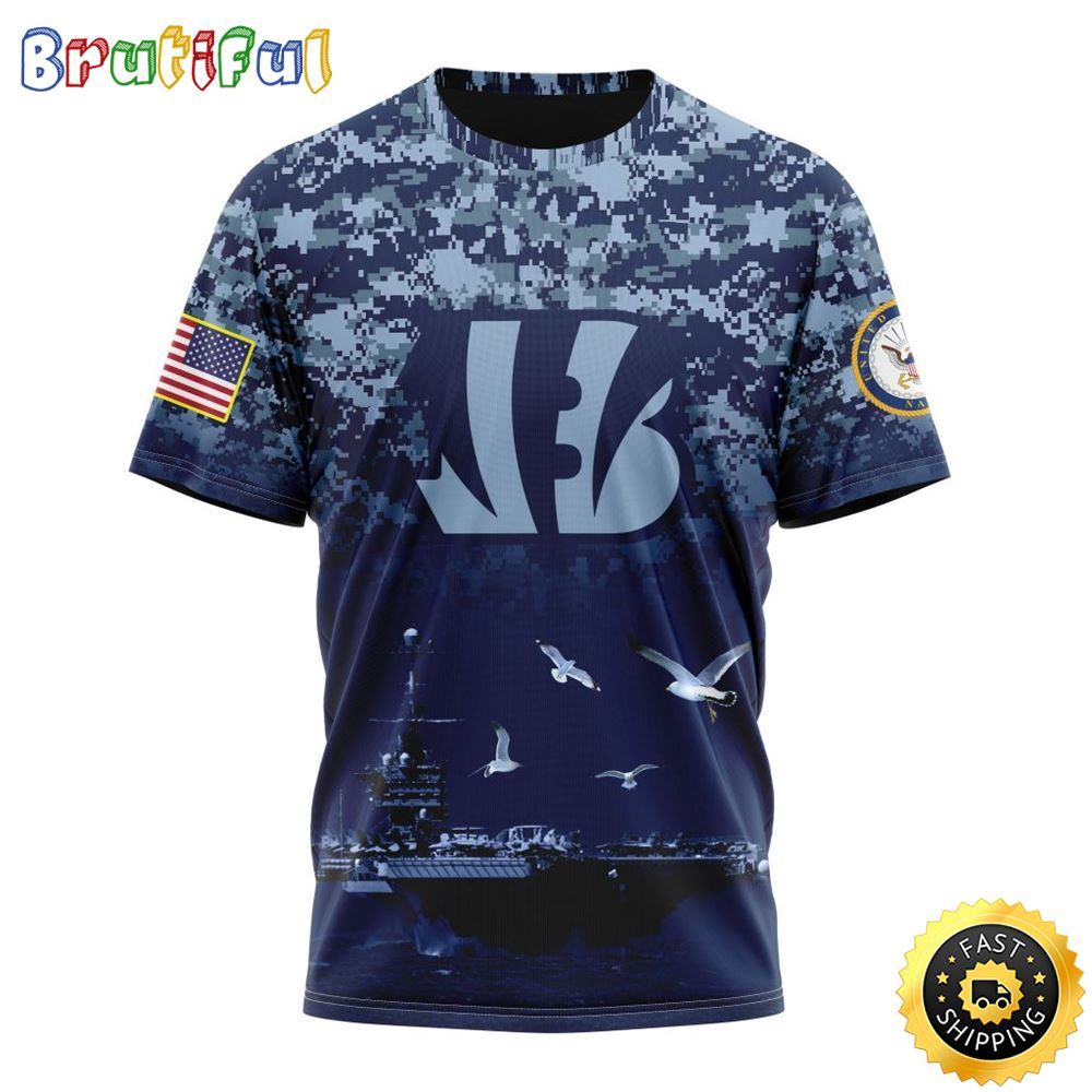 NFL Cincinnati Bengals 3D T Shirt Honor US Navy Veterans Stylish Gear For Fans 1 psx7c9