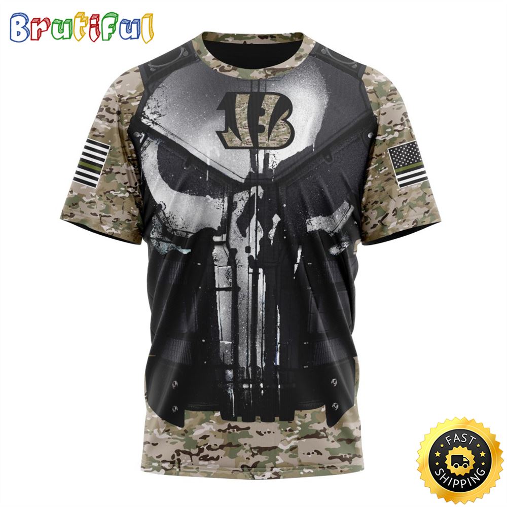 NFL Cincinnati Bengals 3D T Shirt Punisher Skull Camo Veteran Kits Represent Your Team 1 eoy34t