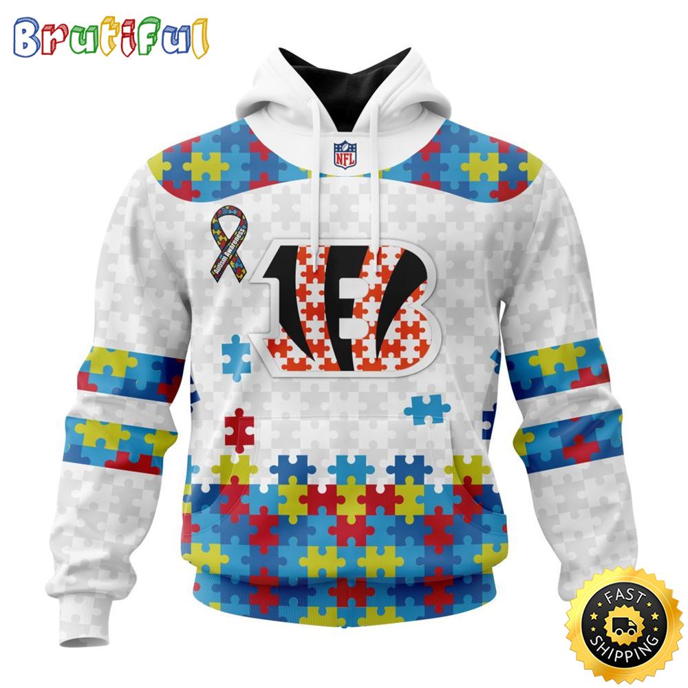 NFL Cincinnati Bengals All Over Print 3D Hoodie Autism Awareness Design Unisex Hoodie 1 lvq5wx