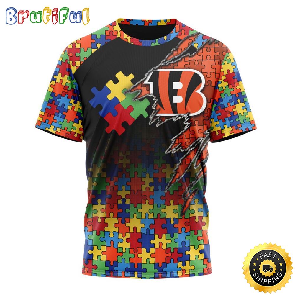 NFL Cincinnati Bengals All Over Print 3D T Shirt Autism Awareness Design Gifts For Survivors 1 lrbxhg