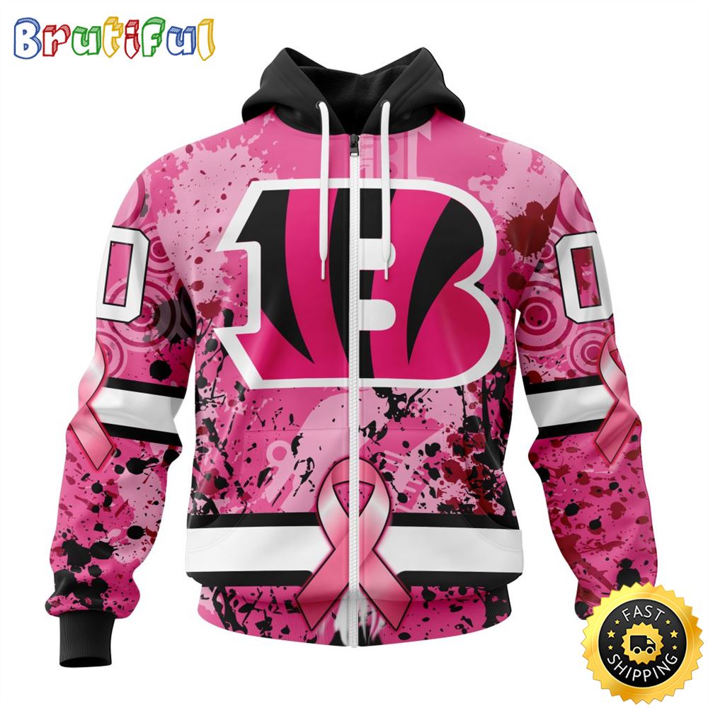 NFL Cincinnati Bengals All Over Print Zip Hoodie 3D I Pink I Can In October We Wear Pink Breast Cancer Unisex Hoodie 1 ld4mve