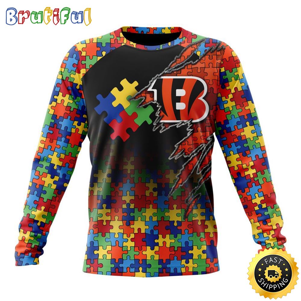 NFL Cincinnati Bengals Crewneck Sweatshirt Autism Awareness Design Gifts For Survivors 1 izn8vk