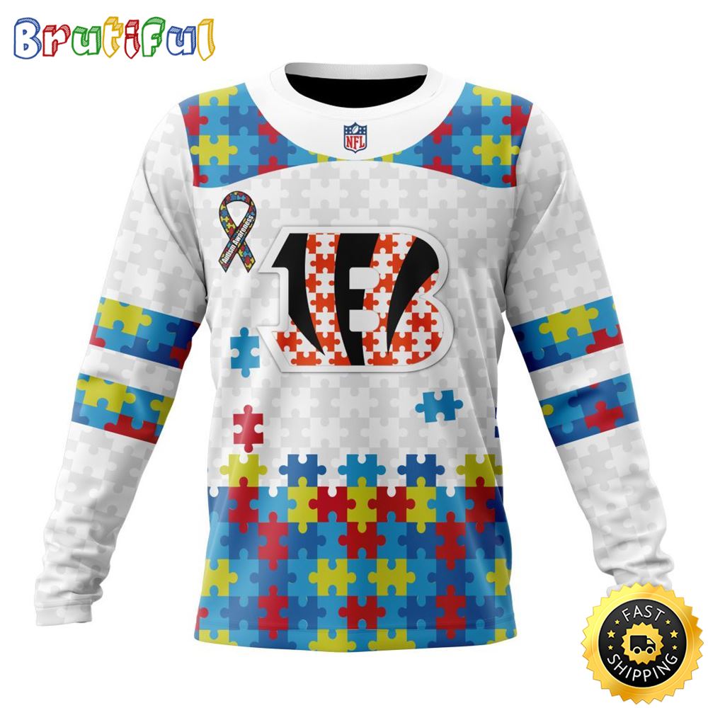 NFL Cincinnati Bengals Crewneck Sweatshirt Autism Awareness Design Your Team In Style 1 b390n7