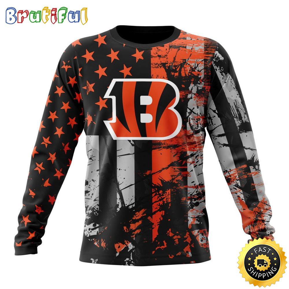 NFL Cincinnati Bengals Crewneck Sweatshirt Classic Grunge American Flag Stylish Warmth For Fans 1 xbqou4