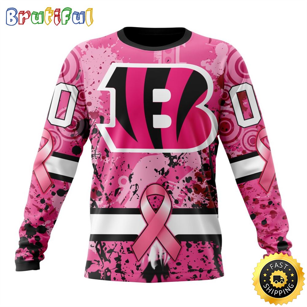 NFL Cincinnati Bengals Crewneck Sweatshirt I Pink I Can In October We Wear Pink Breast Cancer Gift For Football Fans 1 rv4cno