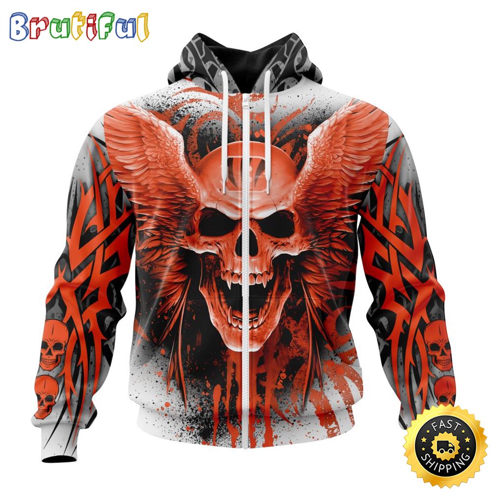 NFL Cincinnati Bengals Zip Hoodie 3D All Over Print Special Kits With Skull Unite In Team Colors 1 mgimkz