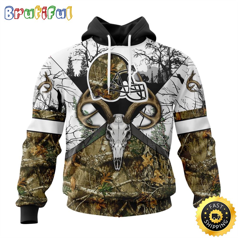NFL Cleveland Browns 3D Hoodie All Over Print Deer Skull And Forest Pattern Custom Name And Number Hoodie 1 rqlmgm