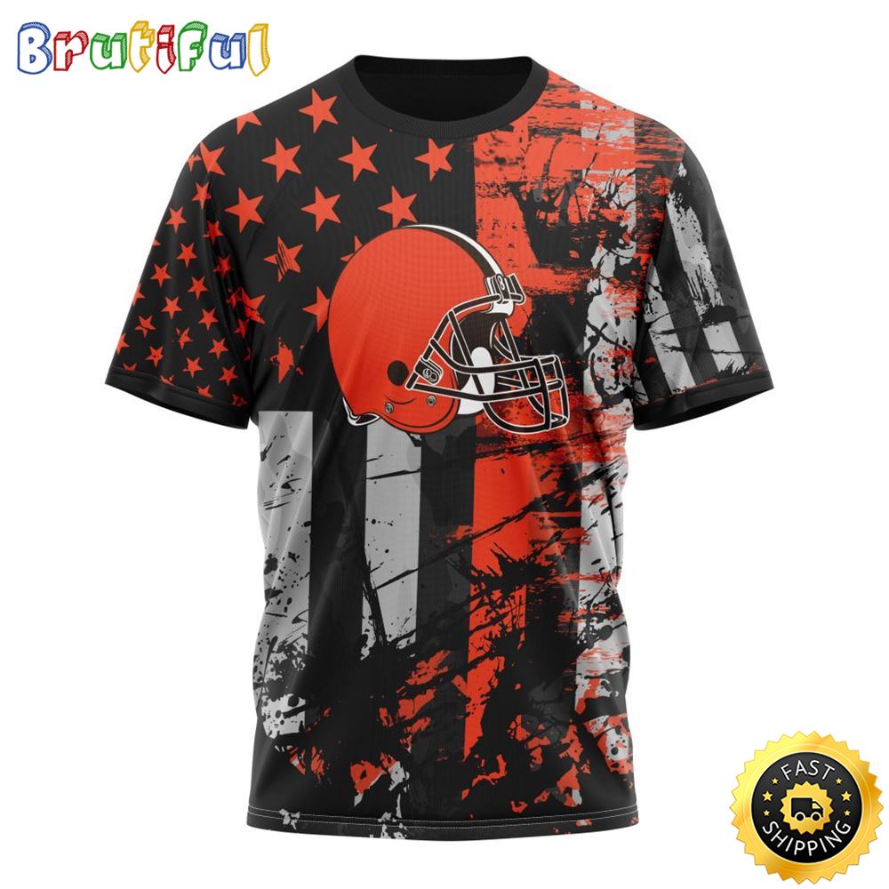 NFL Cleveland Browns 3D T Shirts Classic Grunge American Flag Stylish Warmth For Fans 1 rnrjkb