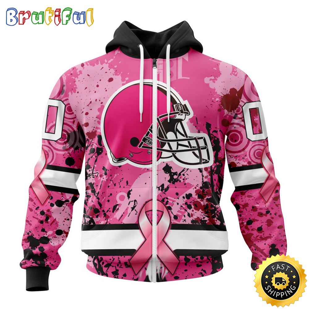 NFL Cleveland Browns All Over Print Zip Hoodie 3D I Pink I Can In October We Wear Pink Breast Cancer Unisex Hoodie 1 vmgdpt