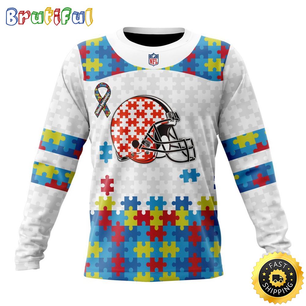 NFL Cleveland Browns Crewneck Sweatshirt Autism Awareness Design Your Team In Style 1 uklfpw