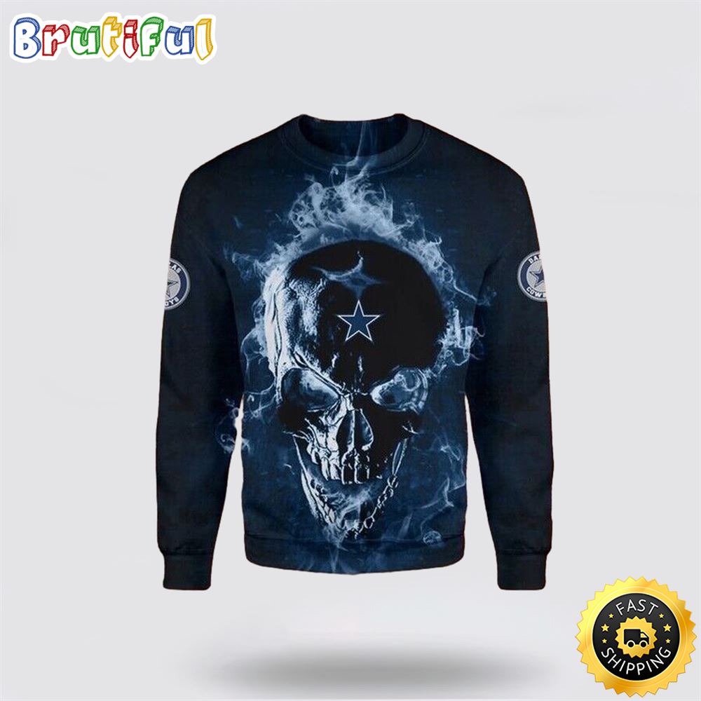 NFL Dallas Cowboys Crewneck Sweatshirt Skull Halloween Show Team Spirit zvyr96
