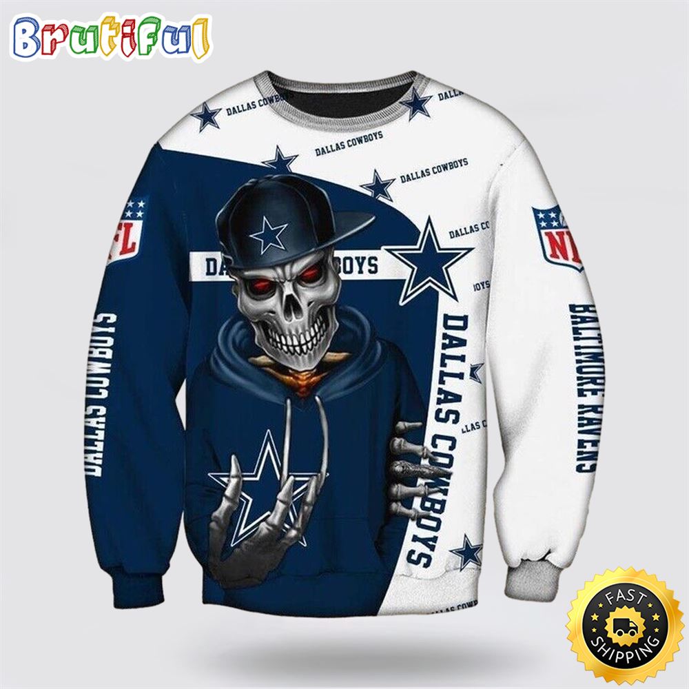 NFL Dallas Cowboys Crewneck Sweatshirt Skull Halloween Your Team In Style izs10c