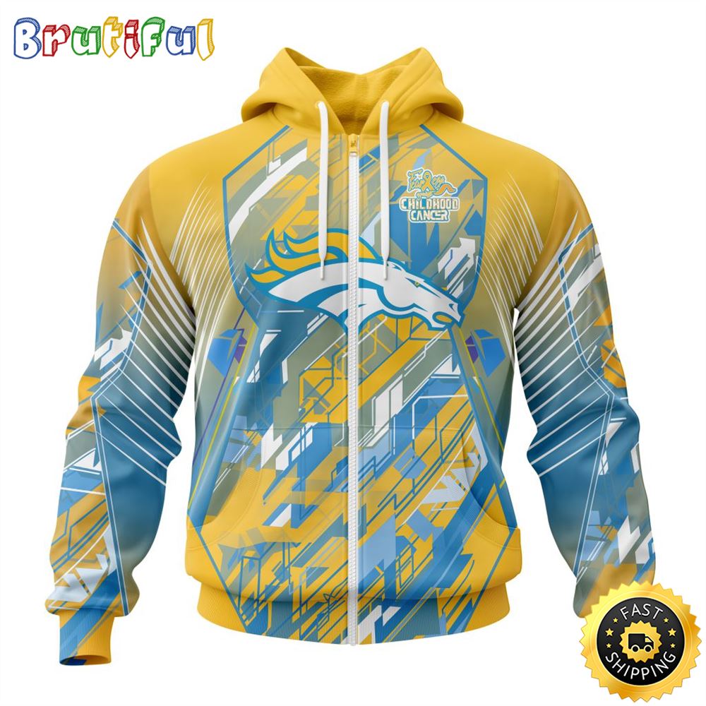 NFL Denver Broncos All Over Print Zip 3D Hoodie Fearless Against Childhood Cancers Unisex Hoodie 1 rhfbpm