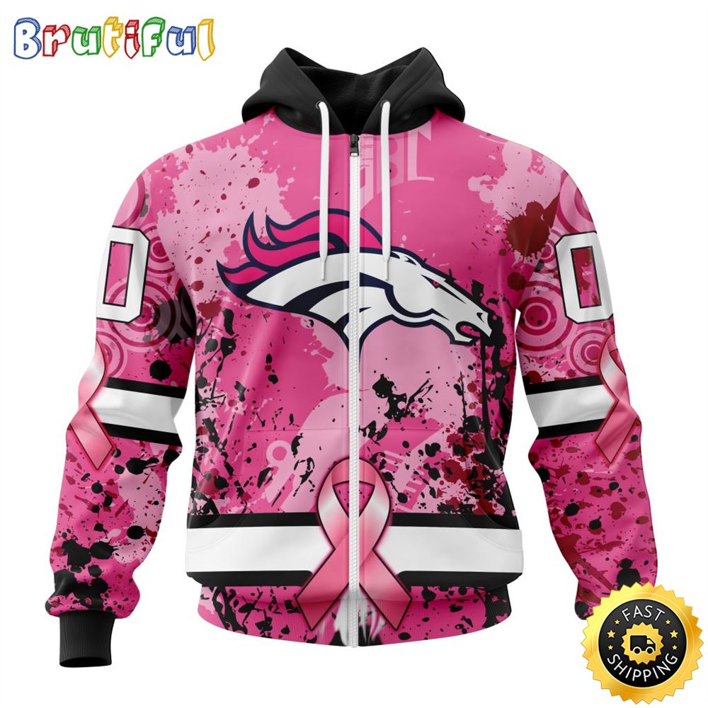 NFL Denver Broncos All Over Print Zip Hoodie 3D I Pink I Can In October We Wear Pink Breast Cancer Unisex Hoodie 1 rnadbd