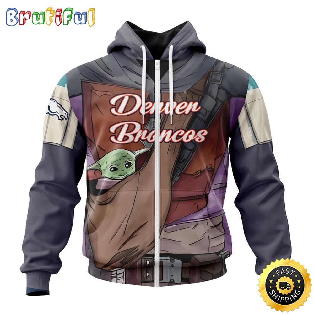 NFL Denver Broncos All Over Print Zip Hoodie 3D Specialized Mandalorian And Baby Yoda Unisex Hoodies 1 yj9xdd