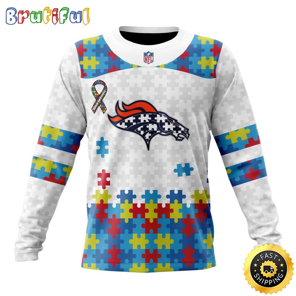 NFL Denver Broncos Crewneck Sweatshirt Autism Awareness Design Your Team In Style 1 stokca