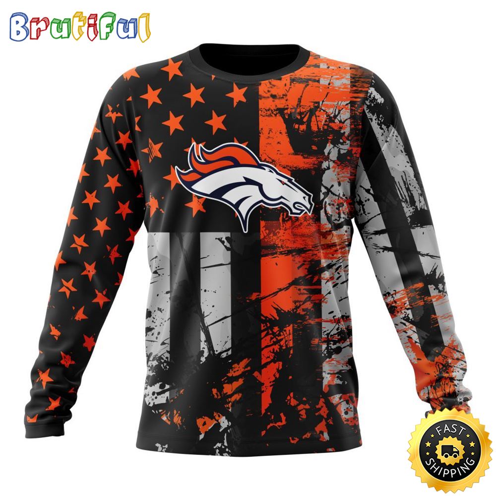 NFL Denver Broncos Crewneck Sweatshirt Classic Grunge American Flag Stylish Warmth For Fans 1 ywsy8y