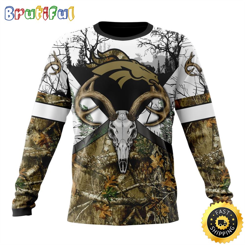 NFL Denver Broncos Crewneck Sweatshirt Deer Skull And Forest Pattern Represent Your Team 1 jankmr