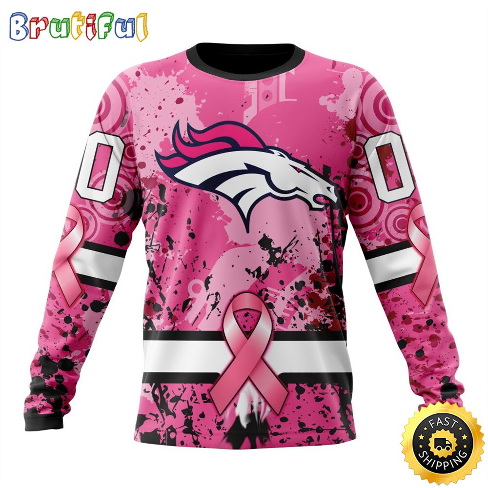 NFL Denver Broncos Crewneck Sweatshirt I Pink I Can In October We Wear Pink Breast Cancer Gift For Football Fans 1 ikliij