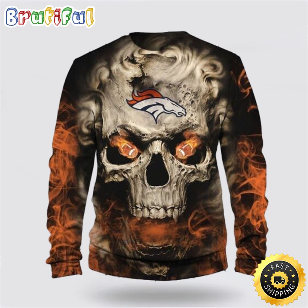 NFL Denver Broncos Crewneck Sweatshirt Skull Halloween Elevate Stylish Team Apparel fxwmal