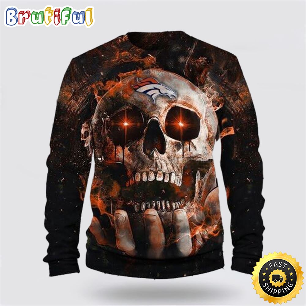 NFL Denver Broncos Crewneck Sweatshirt Skull Halloween Stay Cozy And Comfy i6dq2m