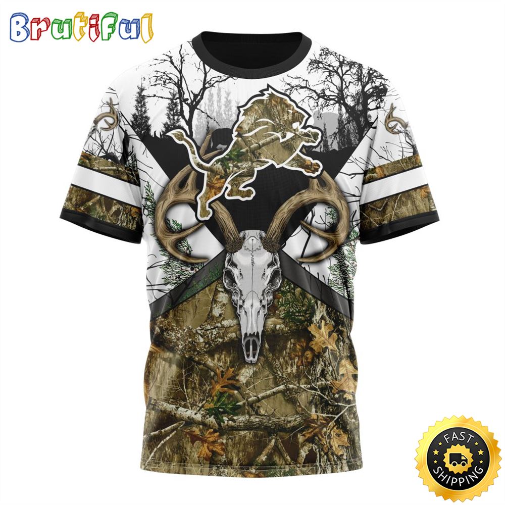 NFL Detroit Lions 3D T Shirt Deer Skull And Forest Pattern Represent Your Team 1 tyqvbq