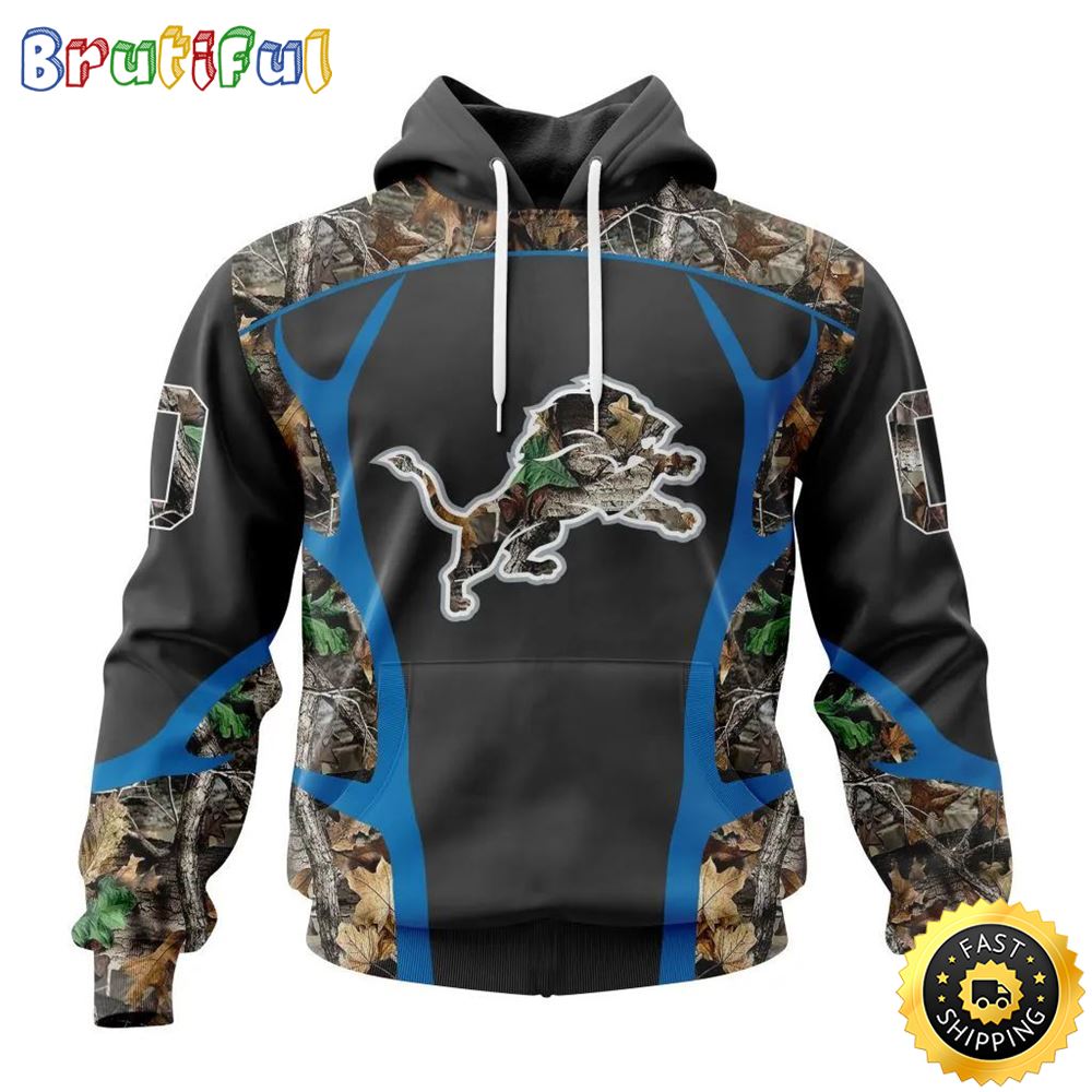 NFL Detroit Lions All Over Print 3D Hoodie Camo Hunting Design Your Team In Style 1 qz74mk