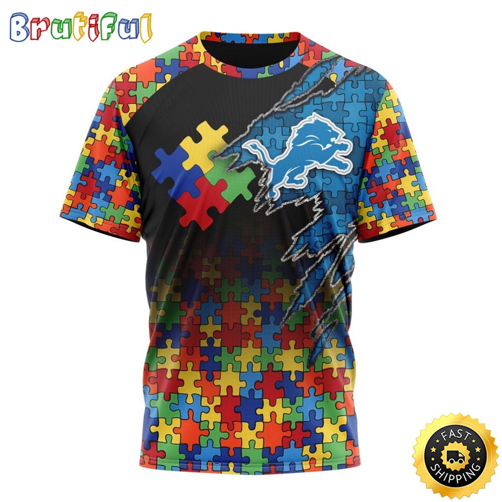 NFL Detroit Lions All Over Print 3D T Shirt Autism Awareness Design Gifts For Survivors 1 lthe0e