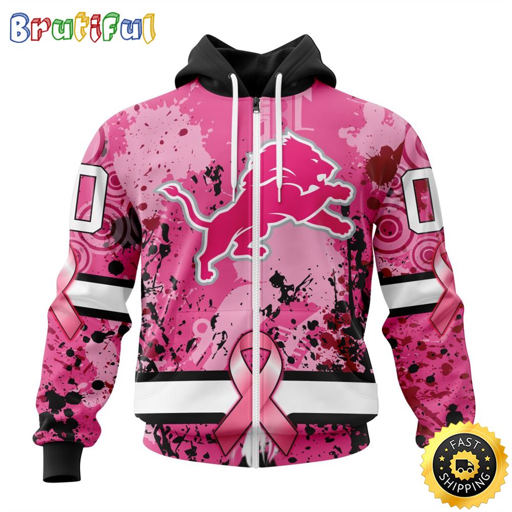 NFL Detroit Lions All Over Print Zip Hoodie 3D I Pink I Can In October We Wear Pink Breast Cancer Unisex Hoodie 1 bpmlaw