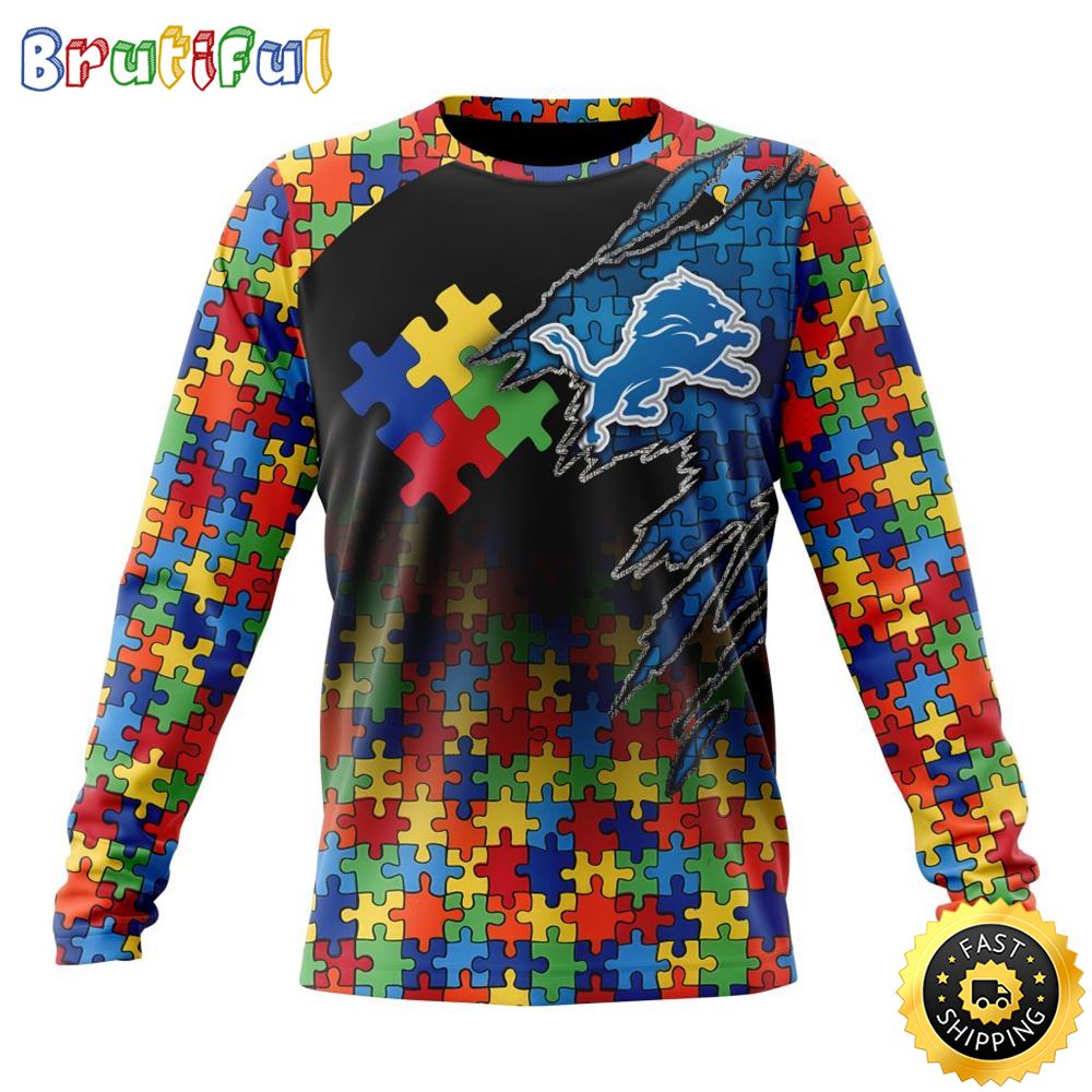 NFL Detroit Lions Crewneck Sweatshirt Autism Awareness Design Gifts For Survivors 1 rs8vmy