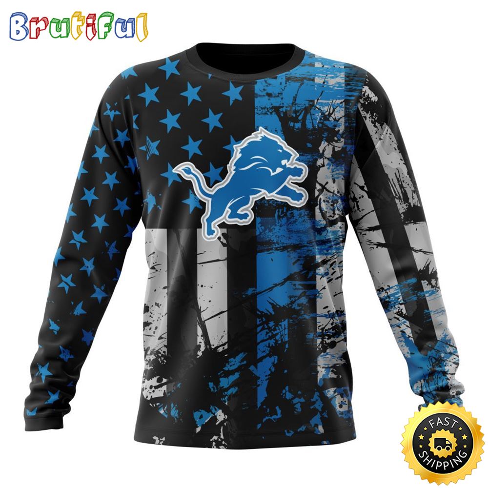NFL Detroit Lions Crewneck Sweatshirt Classic Grunge American Flag Stylish Warmth For Fans 1 azkspc