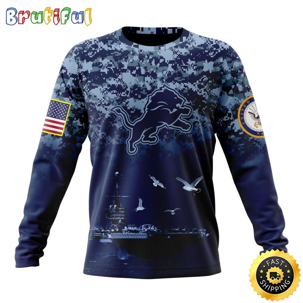 NFL Detroit Lions Crewneck Sweatshirt Honor US Navy Veterans Stylish Gear For Fans 1 s9pepo