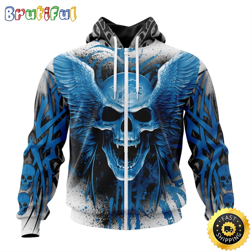 NFL Detroit Lions Zip Hoodie 3D All Over Print Special Kits With Skull Unite In Team Colors 1 aqo07h