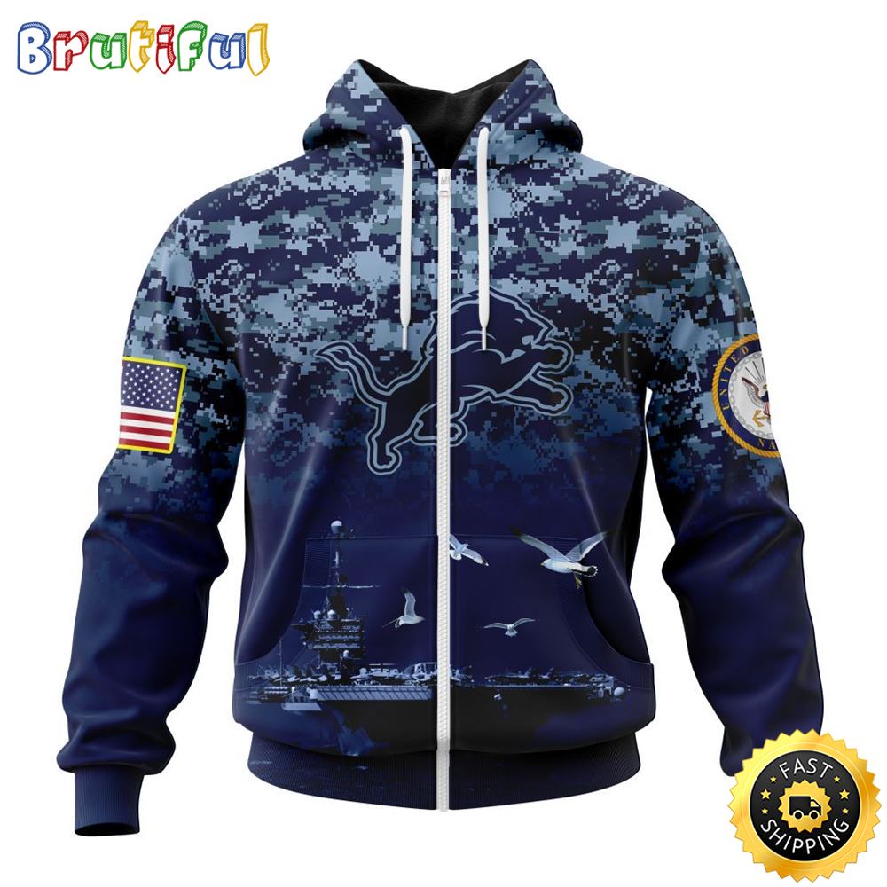 NFL Detroit Lions Zip Hoodie 3D Honor US Navy Veterans Stylish Gear For Fans 1 dac8ii
