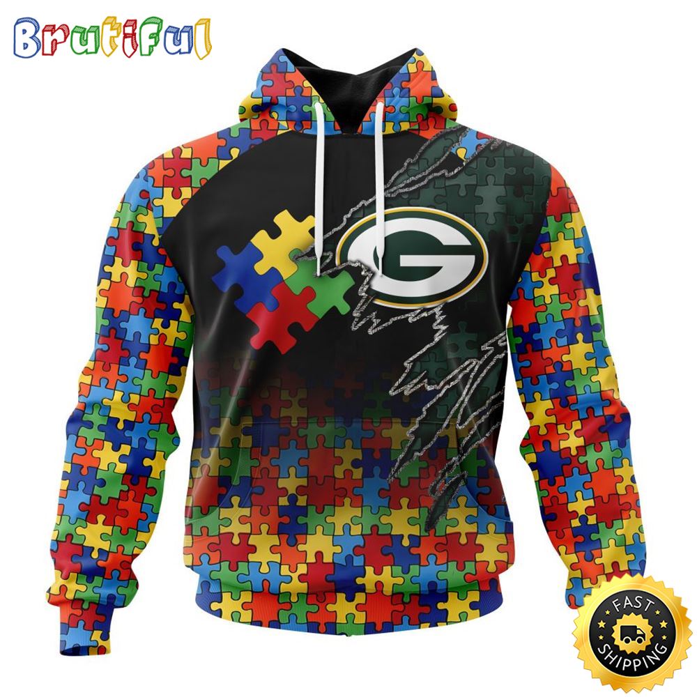 NFL Green Bay Packers All Over Print 3D Hoodie Autism Awareness Design Gifts For Survivors 1 oxo9xf