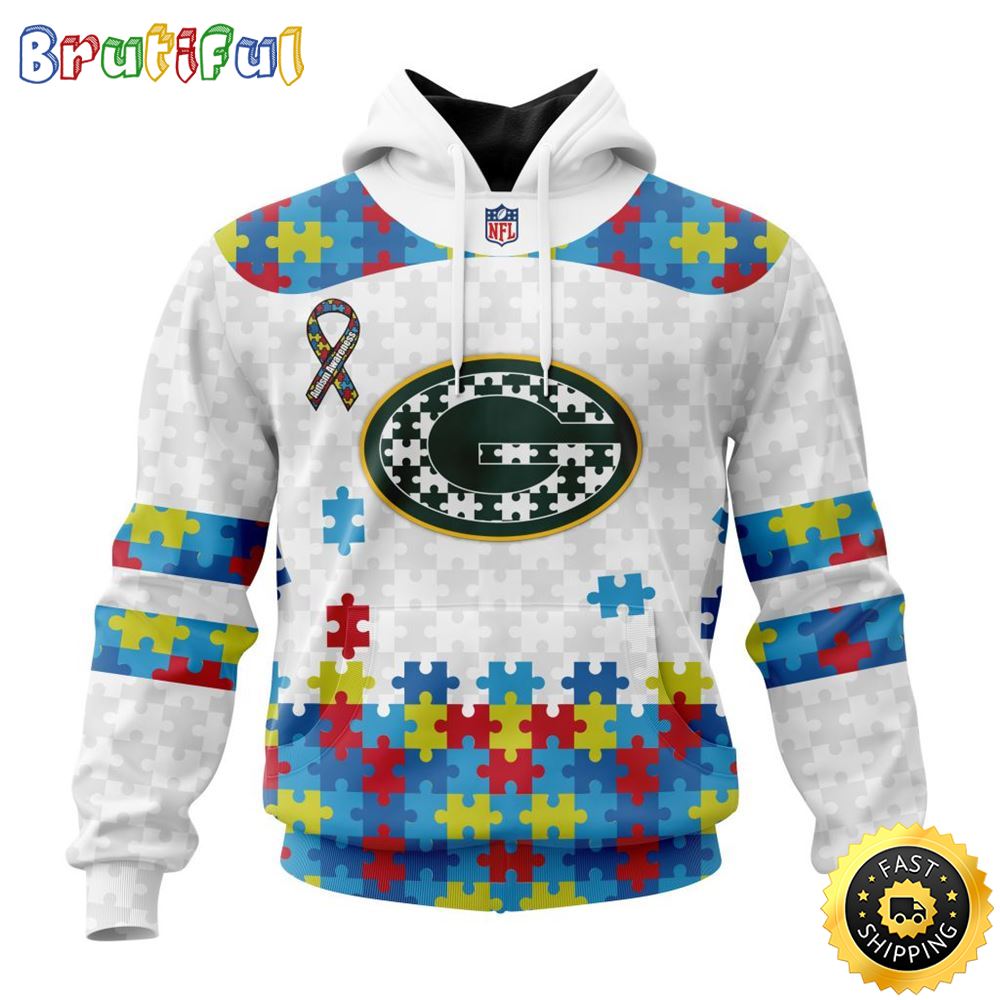 NFL Green Bay Packers All Over Print 3D Hoodie Autism Awareness Design Unisex Hoodie 1 r8oauh