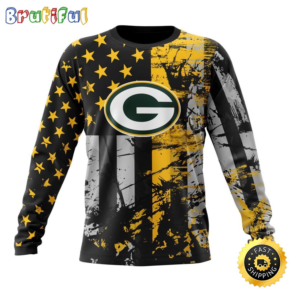 NFL Green Bay Packers Crewneck Sweatshirt Classic Grunge American Flag Stylish Warmth For Fans 1 zeqaml