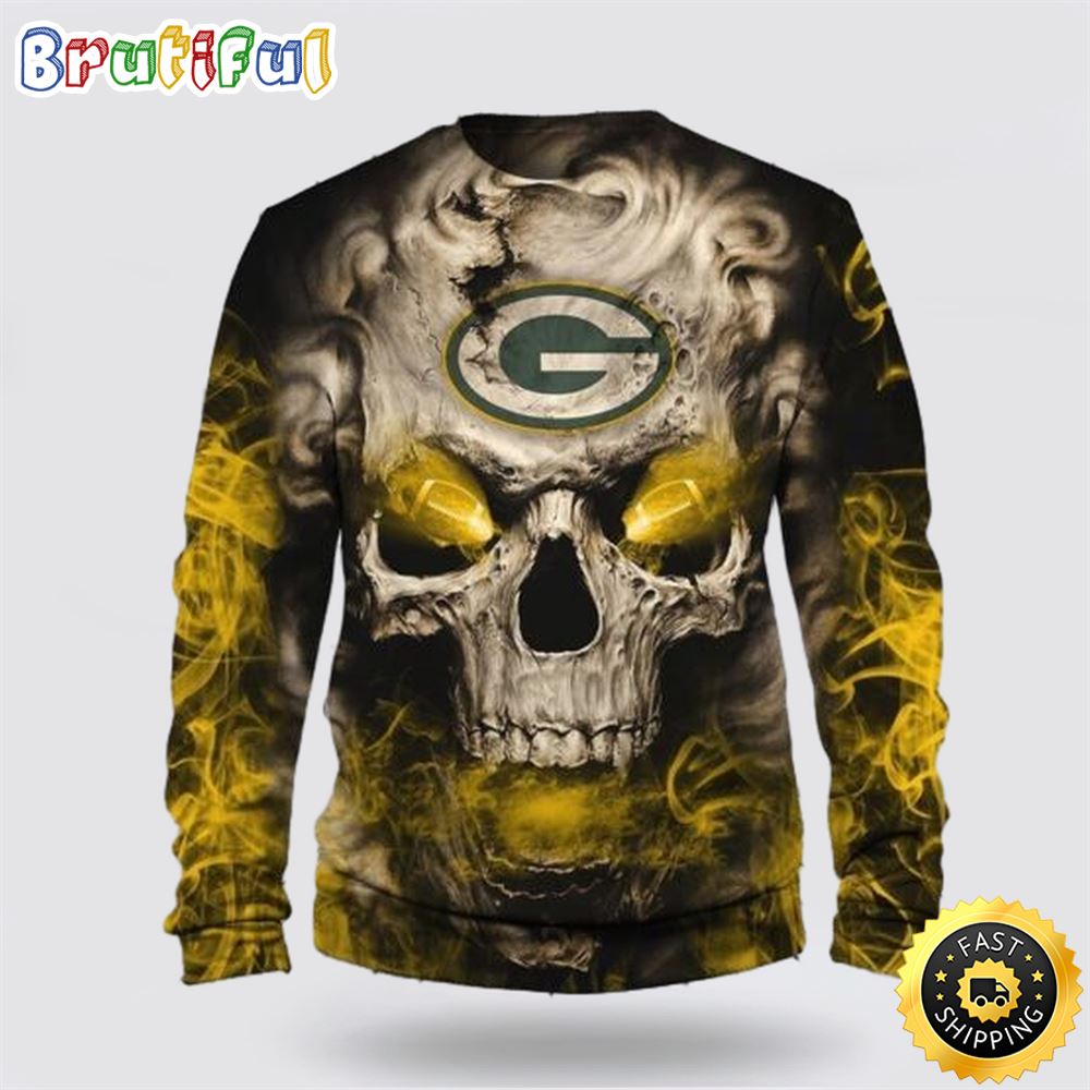 NFL Green Bay Packers Crewneck Sweatshirt Skull Halloween Game Day Essential unthrd