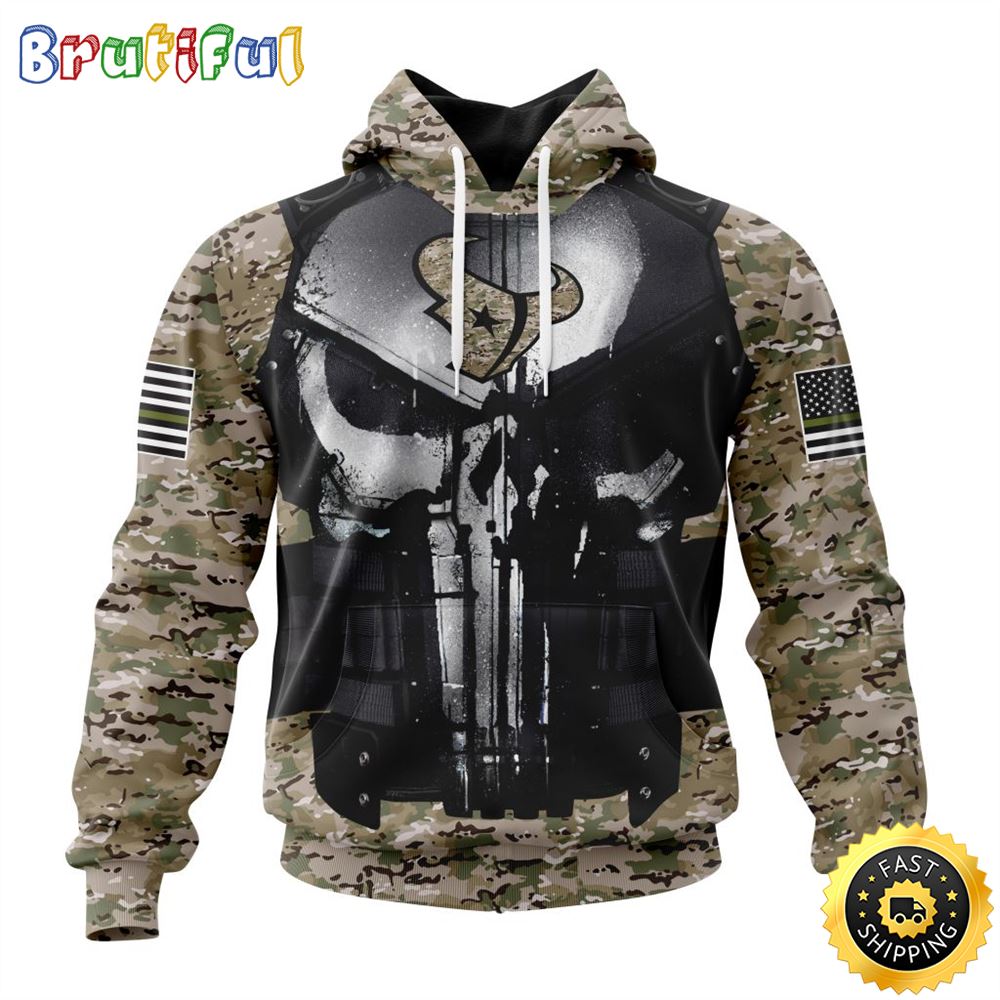 NFL Houston Texans 3D Hoodie All Over Print Punisher Skull Camo Veteran Kits Custom Name And Number Hoodie 1 yb0en6